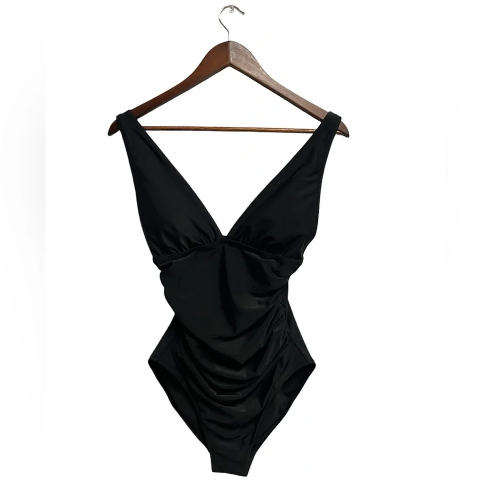 J.Crew V-neck ruched one-piece swimsuit in black size S NWT